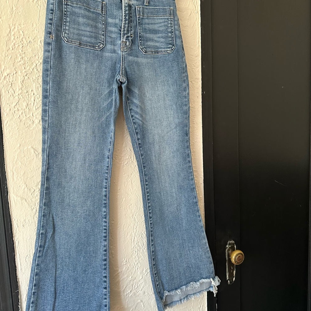 Hidden Denim Happy High Rise Chewed Flared Crop Denim - HD3785-M